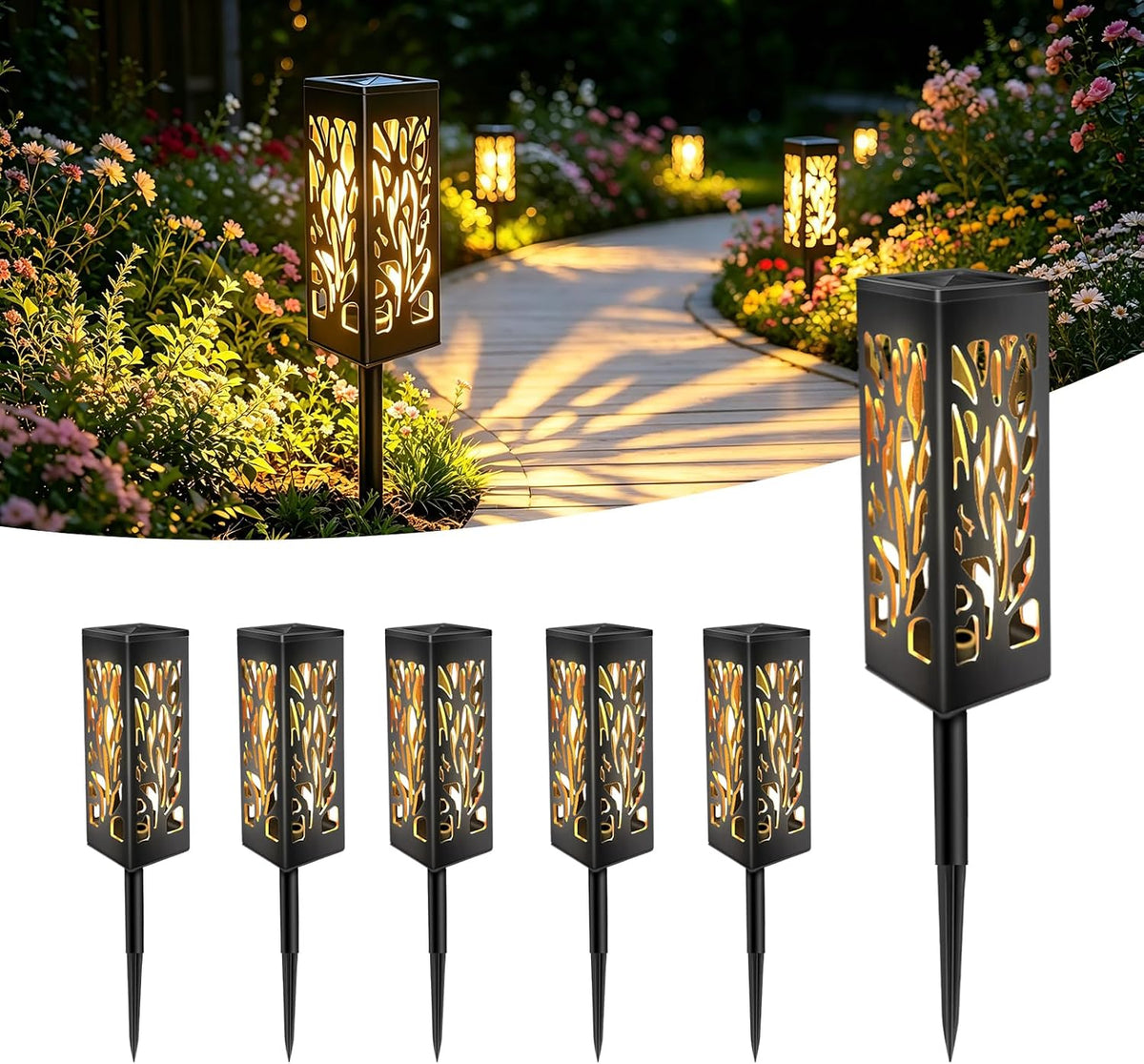 Caldarax 6 Pack Solar Lights Outdoor Garden, Solar Lanterns Light Garden, Waterproof, Warm White, Solars Gardens Stake Lights Outdoor Decor for Balcony, Patio, Lawn, Yard, Pathway, Flowerpot