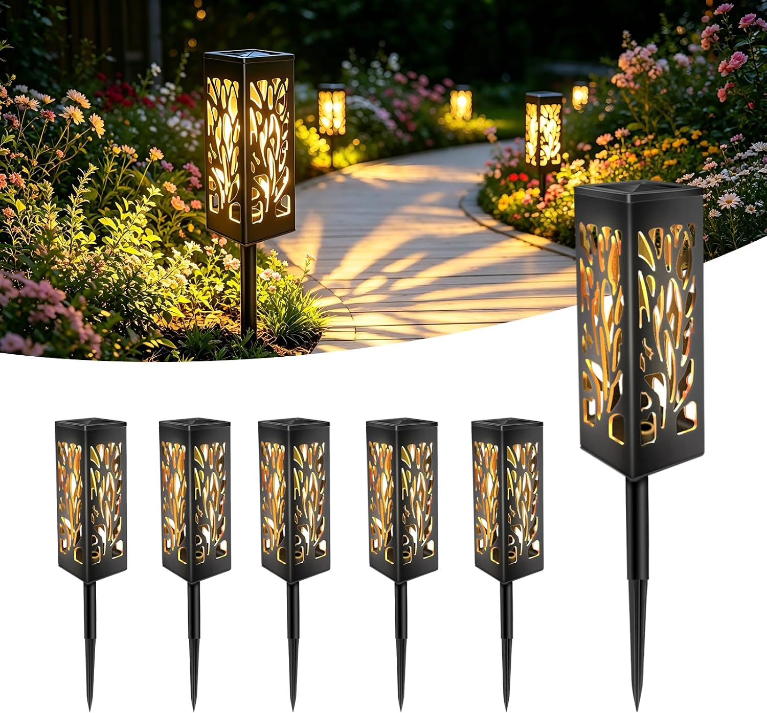 Caldarax 6 Pack Solar Lights Outdoor Garden, Solar Lanterns Light Garden, Waterproof, Warm White, Solars Gardens Stake Lights Outdoor Decor for Balcony, Patio, Lawn, Yard, Pathway, Flowerpot