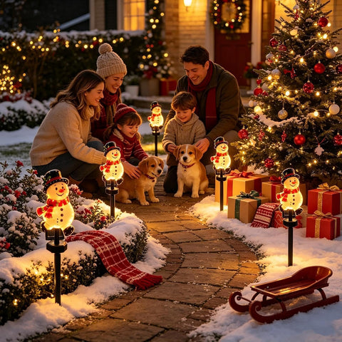 Solar Christmas Snowman Pathway Lights 2-Piece Winter Decor Snowman LED