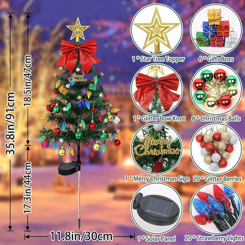 2 Packs Solar Christmas Tree 35.8in Outdoor Prelit Lighted Christmas Tree