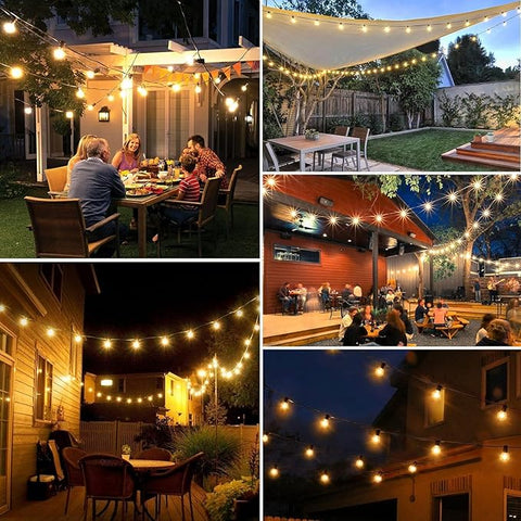 Waterproof string lights glowing at night

