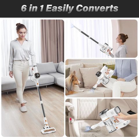 Tikom V500 Cordless Vacuum Cleaner 450W 40KPa Powerful Stick Vac with LED Display, Wall Dock, Handheld for Pet Hair & Floors