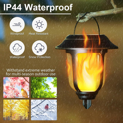 Dynaming 6 Pack Solar Flickering Flame Pathway & Hanging Lantern Lights, Black Plastic, Auto On/Off, Waterproof for Outdoor Decoration