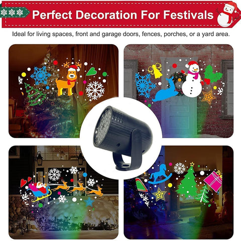 Christmas Projector Light with 20 Rotating Patterns – Colourful LED Christmas Projection Lights for Indoor & Outdoor Walls, Gardens, Fences & Holiday Decorations