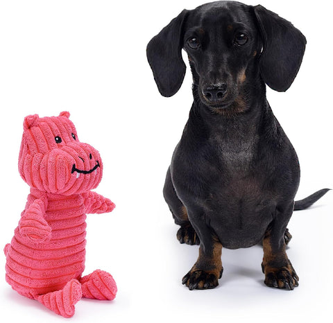 Pink Hippo Dragon Plush Dog Toy with Squeaker