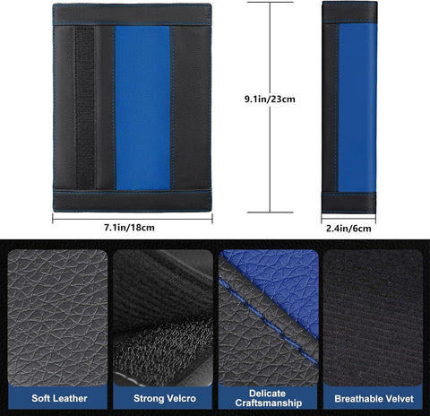 COFIT Car Seat Belt Pads – Blue and Black Microfiber Leather Strap Protectors (2 Pack)