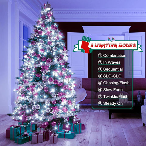 Christmas Tree Lights 400 LEDs, 16 Lines 2M Fairy String with 8 Modes, Timer & Memory, Waterproof for 5–10ft Trees – Cool White
