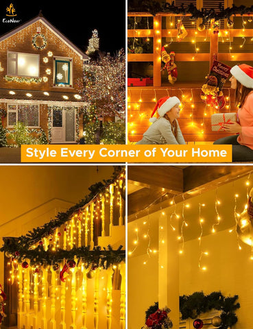 EcoNour 35m 1000 LED Icicle Christmas Lights – Warm White Outdoor Fairy Lights with 8 Modes & Timer for Garden, Windows & Parties - Turn Dark Winter Evenings Into a Warm Festive Glow