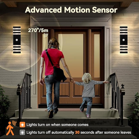PIR Outdoor Wall Lights with Motion Sensor, Modern GU10 LED Up Down Outside Lights Mains Powered, IP67 Waterproof External Lighting Exterior Sconce Lamp for Front Door, Porch, Hallway