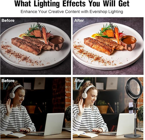 7 Inch Desk Ring Light with Stand in UK - Rechargeable USB-B ports, 360° Rotatable, 3 Lighting Modes For Video Conferencing, Video Calls, Zoom Meeting, Live Streaming, Makeup, YouTube, TikTok