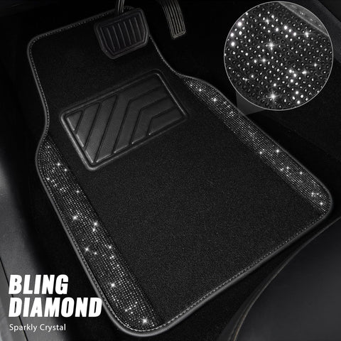 Bling Diamond Car Floor Mats 4pcs Universal Waterproof Black