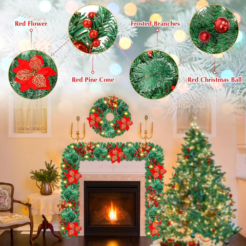 Christmas Garland with LED Lights 9FT – Battery Operated Festive Decoration