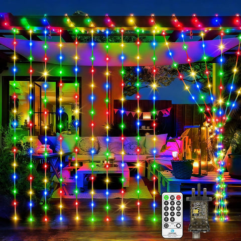 300 LED Christmas Curtain Lights 3m x 3m Multicolour - Waterproof Plug-In Fairy Lights with Remote, Timer & 8 Modes for Indoor & Outdoor Decorations - Turn Any Space Into a Celebration