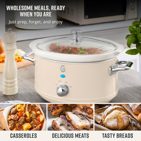 Swan Retro Cream 3.5L Slow Cooker with Keep Warm Function – 200W