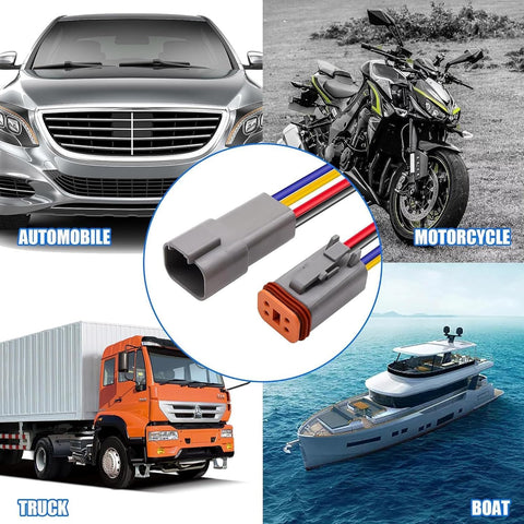 HISports 4-Pin DT Connector Kit, Waterproof DT Electrical Wire Connector 4 Pin Way Sealed Gray Male and Female Auto Waterproof Electrical Wire Connector Plug, for Motorcycle, Scooter, Car, Boats