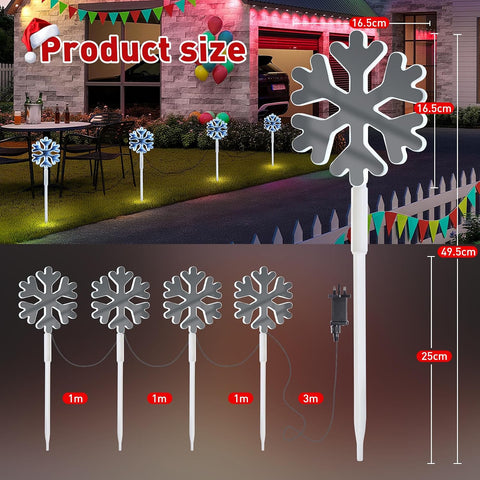 Quntis 3D LED Christmas Pathway Snowflake Lights 4Pack Mains Powered Christmas Path Infinity Lights with 8 Modes Timer Memory Function Mirror Tunnel Effect Xmas Decor Outdoor for Garden Yard Lawn