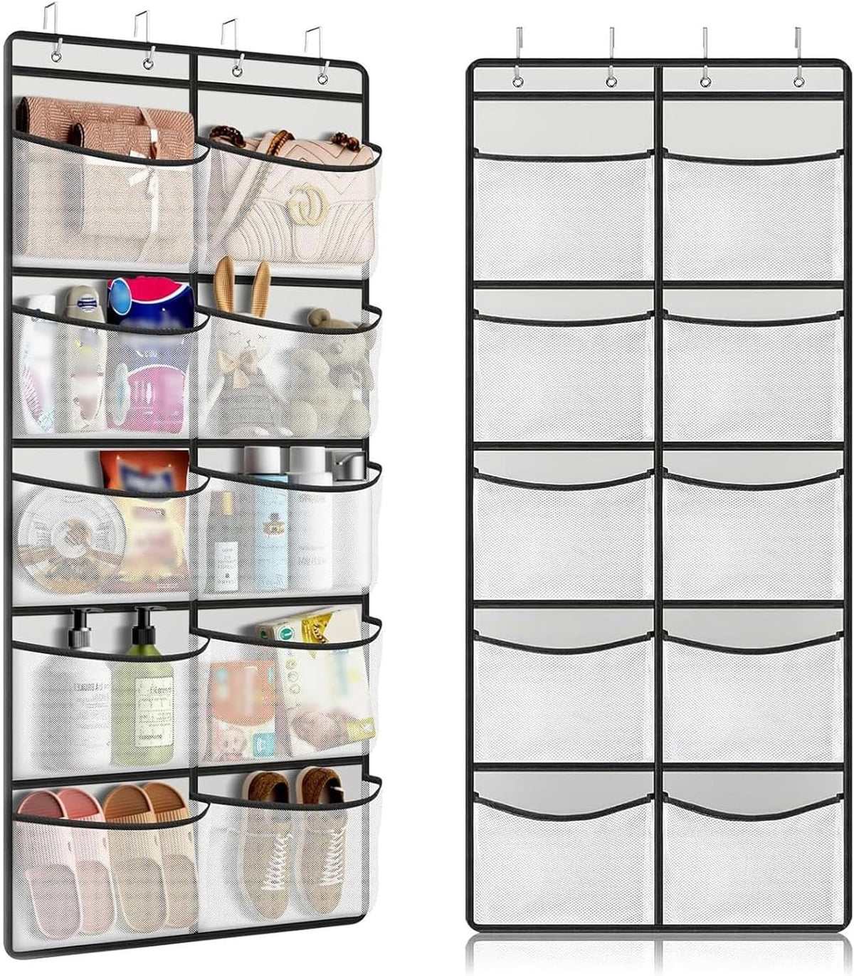 Hanging Storage Organiser, Over the Door, 10 Extra Large Mesh Pockets