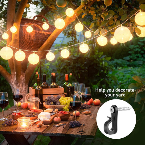 BQMEZRNUS 50 Pack Q-Hanger Screw-In Hooks with Safety Buckles – Black PP and Stainless Steel Hooks for String Lights, Plants, Garden, Garage & Party Decorations