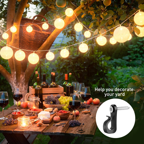 BQMEZRNUS 50 Pack Q-Hanger Screw-In Hooks with Safety Buckles – Black PP and Stainless Steel Hooks for String Lights, Plants, Garden, Garage & Party Decorations