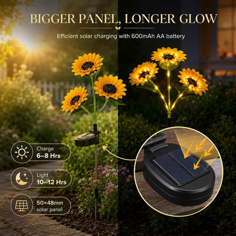 Sunflower Solar Lights Outdoor Solar Garden Stake Lights Realistic Sunflowers Yard Lawn Pathway Décor (3 Pack)