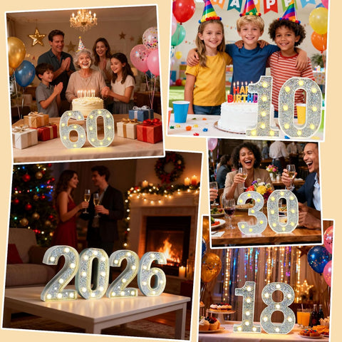 Silver Glitter Light Up Number 3 – 8.86 Inch LED Marquee Lights