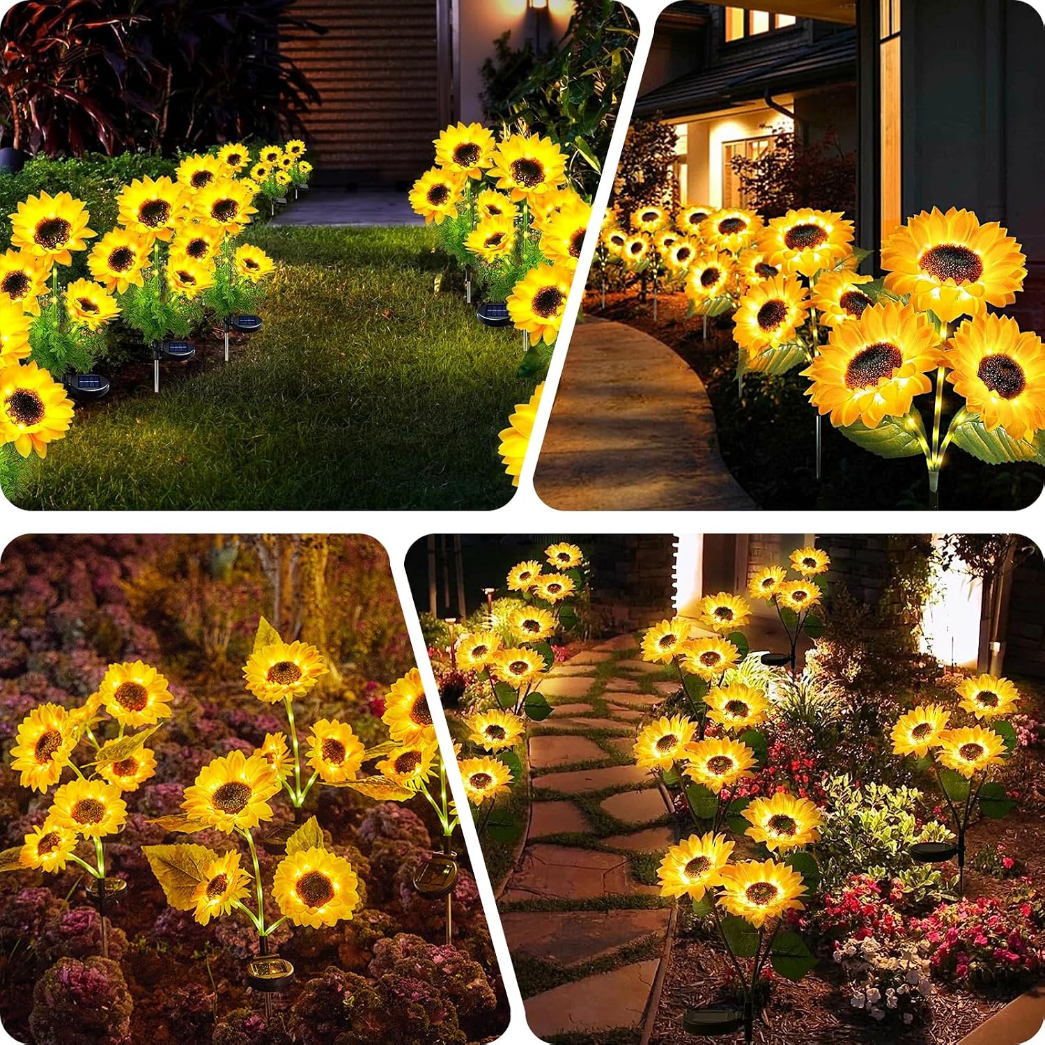 2 Pcs Solar Sunflower Lights, Stake Lamp with 6 Sunflower, 42Leds Outdoor Garden Waterproof Flower Lights, Solar Lights Flowers, Decorative Lights for Patio, Backyard, Xmas, Pathway Lighting