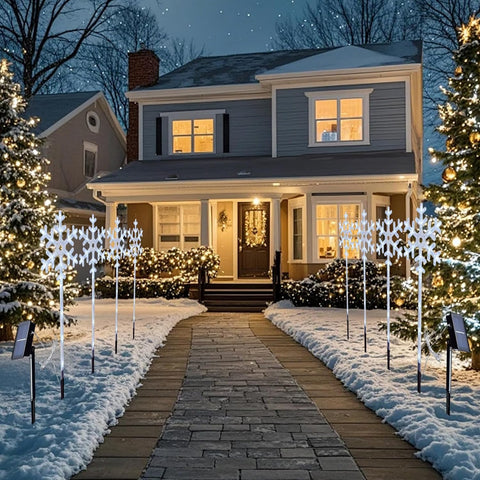 Solar Christmas Lights Outdoor 4Pcs Snowflake LED Christmas Pathway Lights with Stakes Waterproof Long-Lasting Sparkling for Patio Yard Porch Lawn Garden