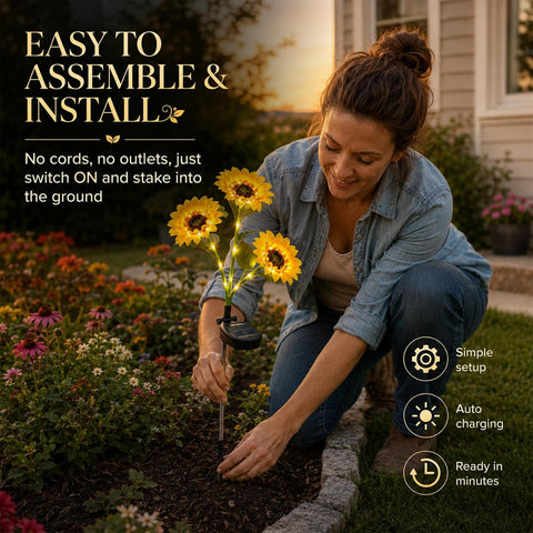 Sunflower Solar Lights Outdoor Solar Garden Stake Lights Realistic Sunflowers Yard Lawn Pathway Décor (3 Pack)