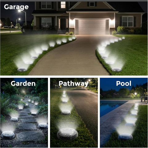 Solar Lights Outdoor Garden - 10 Pack Solar Ground Lights, 8 LED White Solar-Powered Disk Light Outdoor, IP65 Waterproof Landscape Lighting for Garden Pathway Lawn Patio Yard