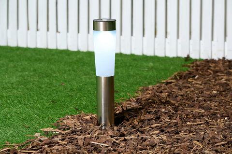 Grundig Solar Outdoor Garden Light with 2 Cool White LEDs – Solar Outdoor Lighting IP44 – Solar Garden Light with Stake – Stainless Steel