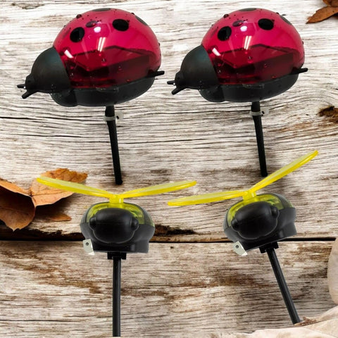 Solar Garden Stake Lights Decorative Ladybird and Bee Designs Outdoor Solar-Powered LED Lighting for Garden, Pathway (Pack of 4: 2 Ladybug + 2 bee)