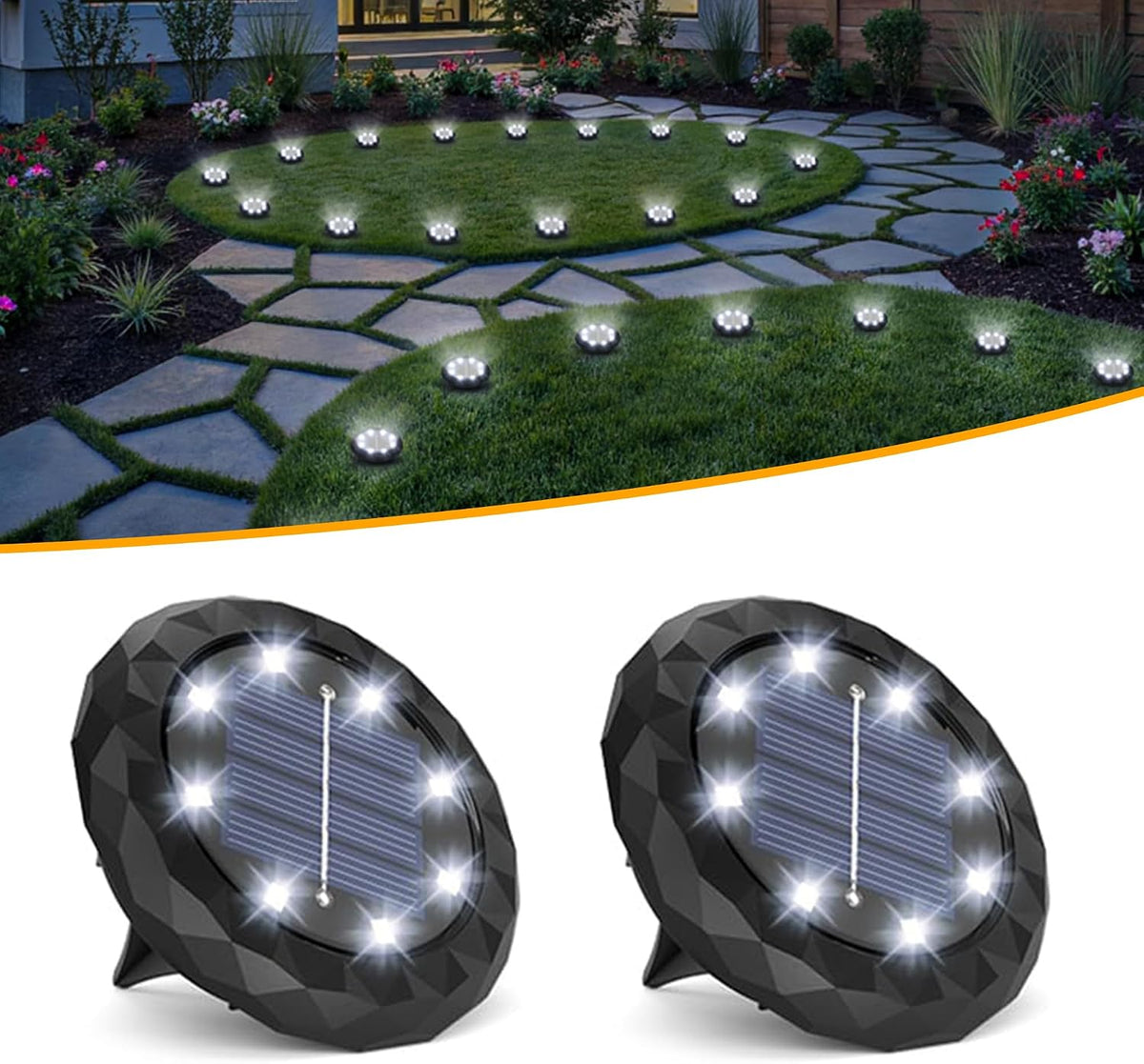 Mini Solar Ground Lights, 2 Pack Solar Lights Outdoor Waterproof,Solar Garden Disk Lights Landscape Lighting for Outside Pathway Deck Yard Patio Lawn Driveway Walkway Decor Cool White