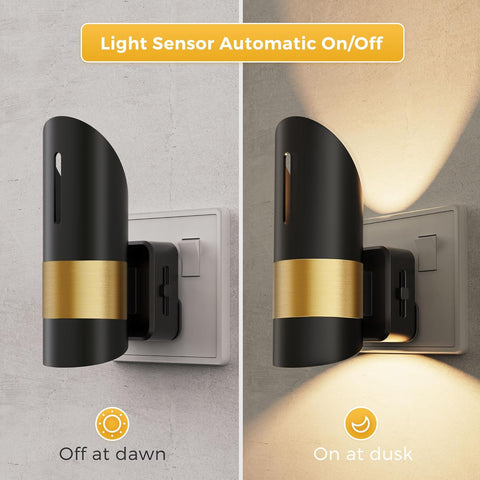 Light sensor wall light with automatic on/off feature on a gray wall.