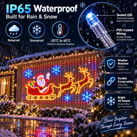Smart LED Christmas Curtain Lights – RGB Waterproof Outdoor Lights with App & Remote Control, 256–1024 LEDs – Turn Your Home Into a Festive Light Show Everyone Remembers