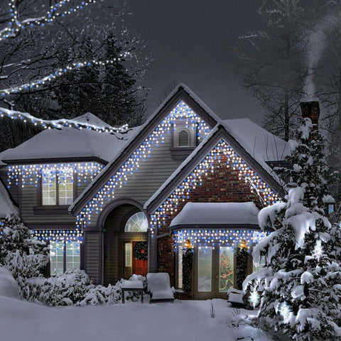 960 LED Icicle Lights 38m – Blue & White Mains Powered Christmas Fairy Lights with 8 Functions & Timer for Home, Garden, Weddings & Events - Turn Ordinary Spaces Into Christmas Magic