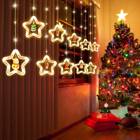 LED Stars Curtain Lights 3.5Mx3.5M Warm White USB Battery 8 Modes
