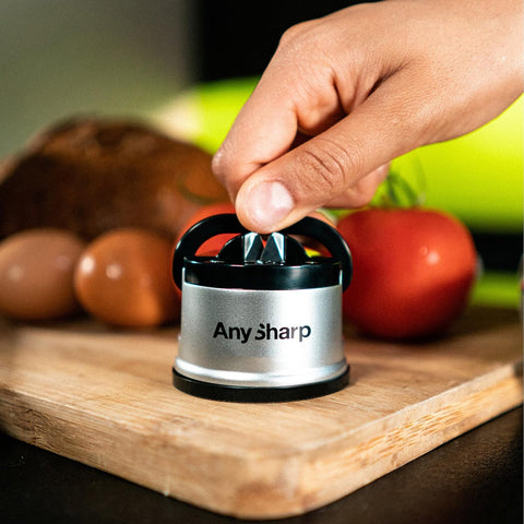 AnySharp Knife Sharpener – PowerGrip Suction Base | Hands-Free Safety | Sharpens All Kitchen Knives | Ideal for Hardened Steel & Serrated