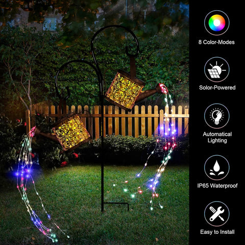 K KERNOWO Solar Watering Can Light, 2 Pack Garden Ornaments Outdoor Decorations Watering Can Solar Lights IP65 Waterproof Metal Pathway Lighting with String Lights & Shepherd Hook