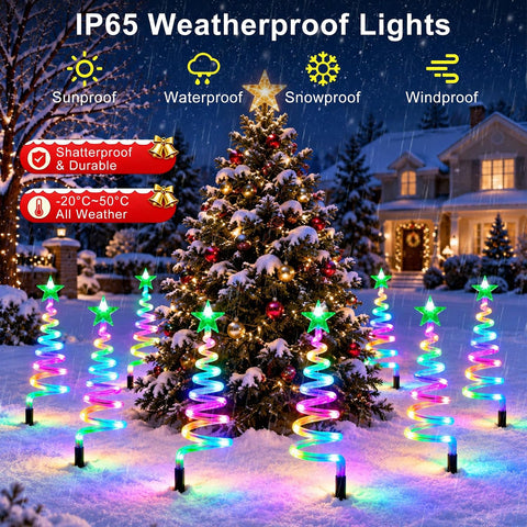 10 Pack Christmas Pathway Lights Outdoor, Smart Spiral Xmas Tree Lights with 150 RGB LEDs, App Control,Music Sync,Remote, DIY&Timer, Waterproof Christmas Yard Decorations for Lawn Walkway Garden Decor