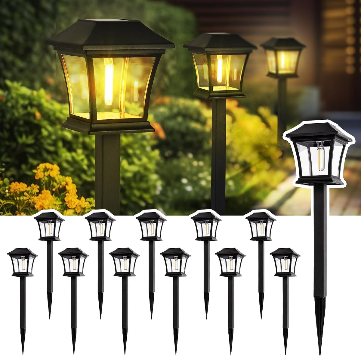 GIGALUMI Solar Pathway Lights 12 Pack Solar Lights, Waterproof Outdoor Path Light for Garden Yard Patio Lawn Porch Walkway Backyard Sidewalk (Warm White)