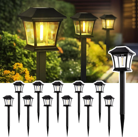 GIGALUMI Solar Pathway Lights 12 Pack Solar Lights, Waterproof Outdoor Path Light for Garden Yard Patio Lawn Porch Walkway Backyard Sidewalk (Warm White)