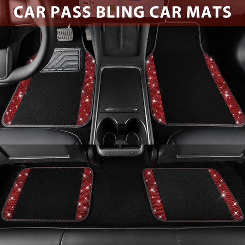 Bling Diamond Car Mats – Sparkly Rhinestone Glitter Floor Mats (Black Red)