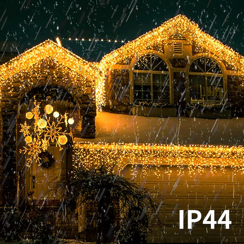 220LED Gresonic Icicle Lights 7.5m Warm White – 8 Modes, Timer & IP44 Outdoor Christmas String Lights - Turn Blank Walls Into a Warm Festive Glow