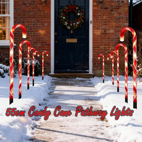 5 Pieces Christmas Pathway Lights 55cm, Red Candy Cane Stakes Battery Operated, Garden Outdoor Christmas Decorations Patio Pathway Drive Way Lights