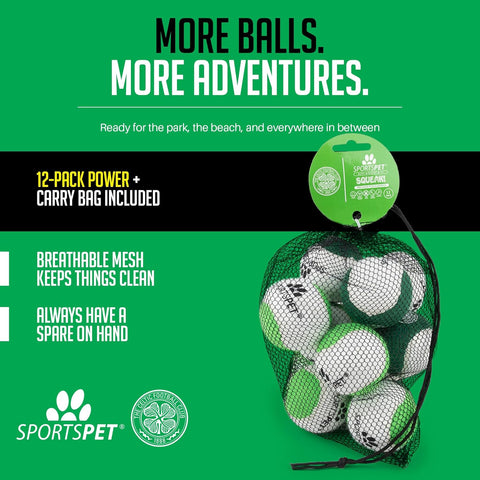 Squeaky Tennis Balls for Dogs 12 Pack with Mesh Bag 64mm
