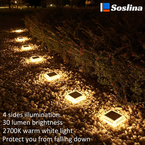 Solar Decking Lights, Solar Ground Lights Outdoor Garden, Solar Powered Step Lights Waterproof, Solar Lights for Garden Sidewalk Runway Fence Patio Pathway Driveway Dock, Warm White, 4 Pack