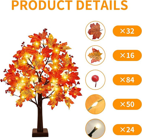 Maple Tree Autumn Lights with 74 LEDs, Autumn Tree 66 cm Autumn Decorations Autumn lights, Warm Light, Fall Decorations, USB & Battery Twig Tree with Lights, for Table Indoor Home Autumn Decorations