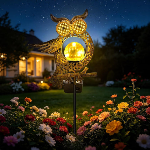 Solar Lights Outdoor Garden Waterproof Owl Garden Ornaments, Dynamic Eye Lighting, 2 LED Lighting Modes, with Metal Stake, for Yard, Patio, Pathway Decor, Garden Gifts for Women, Halloween Gifts