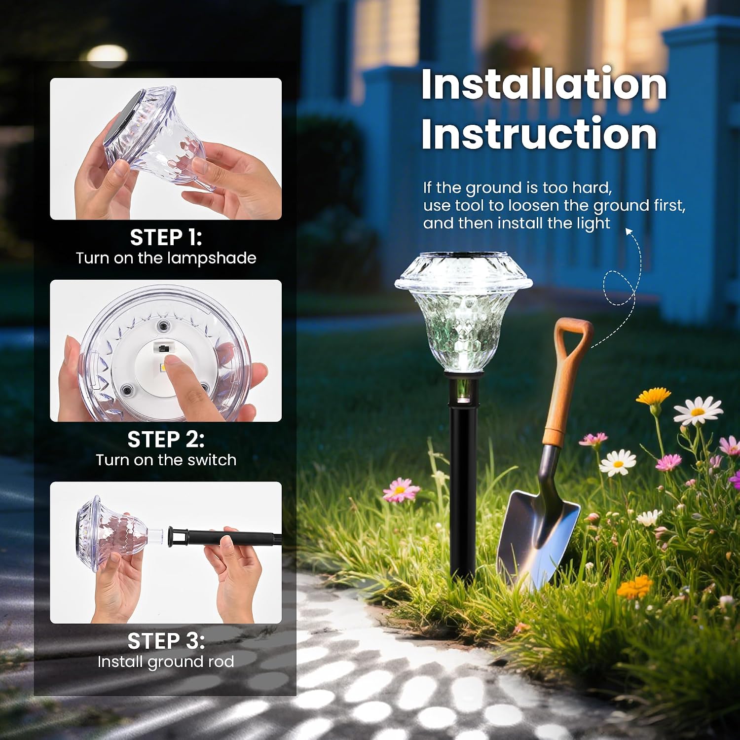 GIGALUMI Solar Lights Outdoor Garden Waterproof, Solar Outdoor Lights, Garden Decorative Lighting for Walkway, Driveway, Yard, Landscape, Lawn (4 Pack,Cold White)
