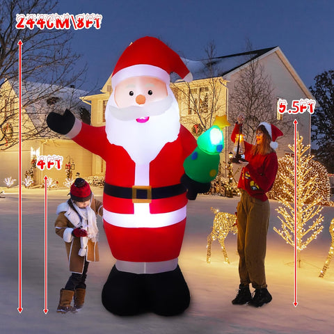 8FT Inflatable Santa Claus Christmas Decoration with LED Light - Red
